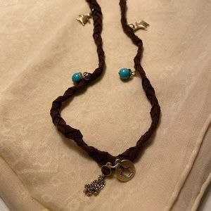 Original Penguin Braided Leather Charm Necklace